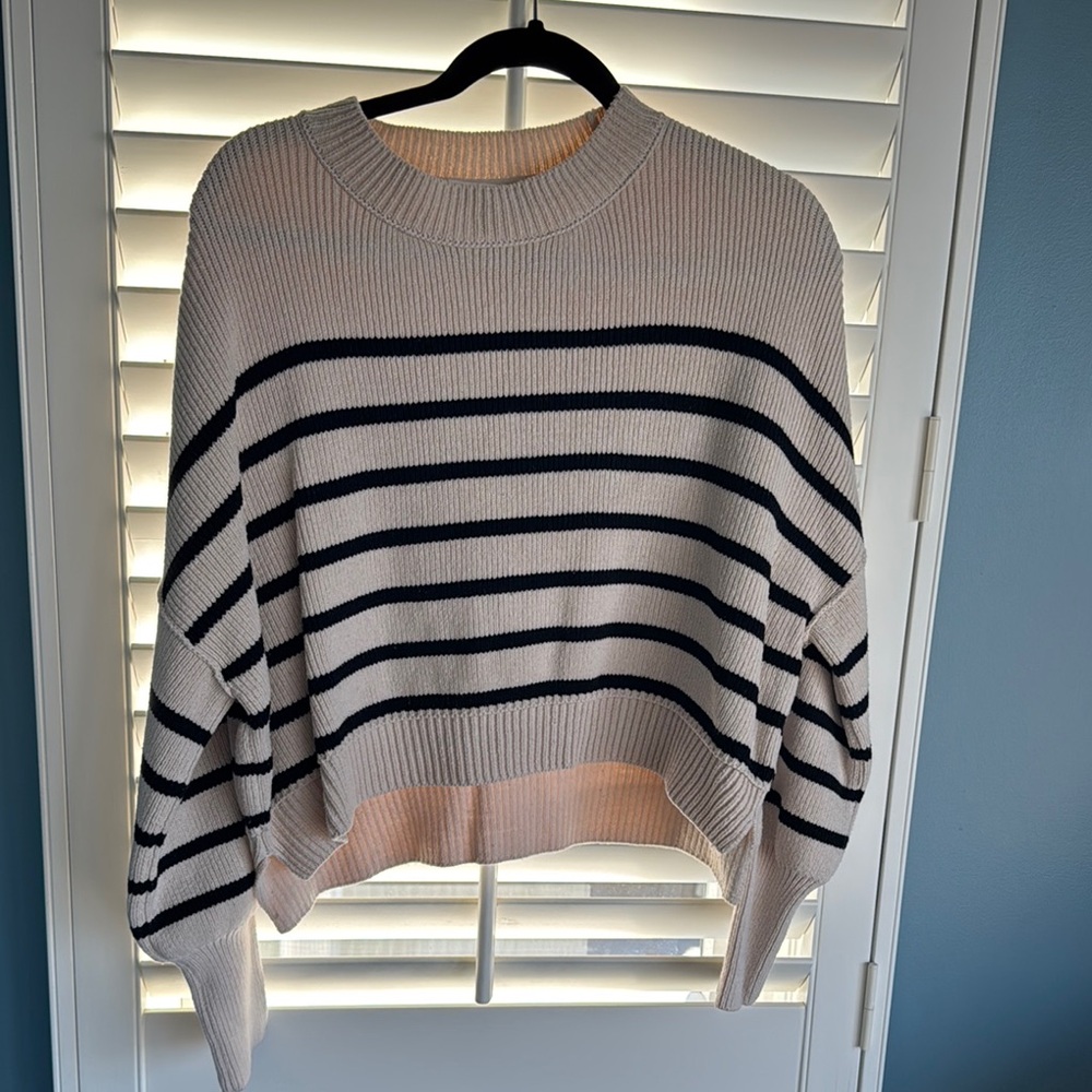 Striped Knit Sweater - Cream and Black